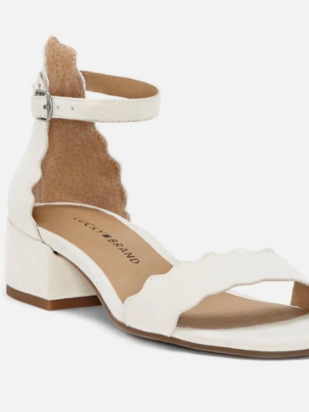 Lucky Brand Norreys Size 9.5 Suede Scallop Edge Ankle Strap Sandals